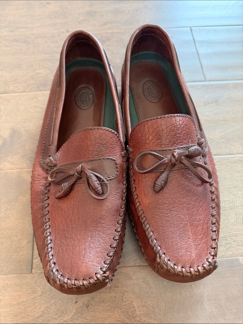 Men's Brown Leather Moccasin Slip-On Loafers with Bow
